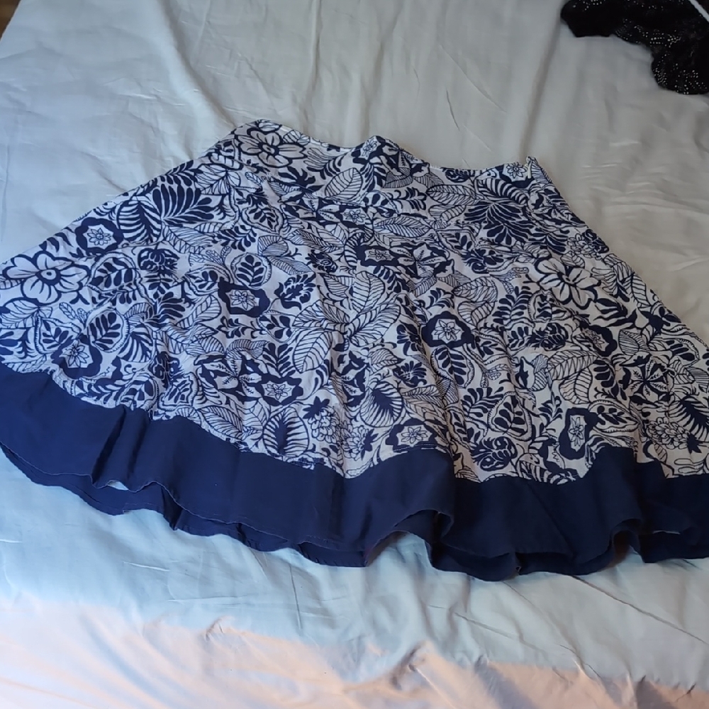 Dalia Navy and White Floral Full Skirt